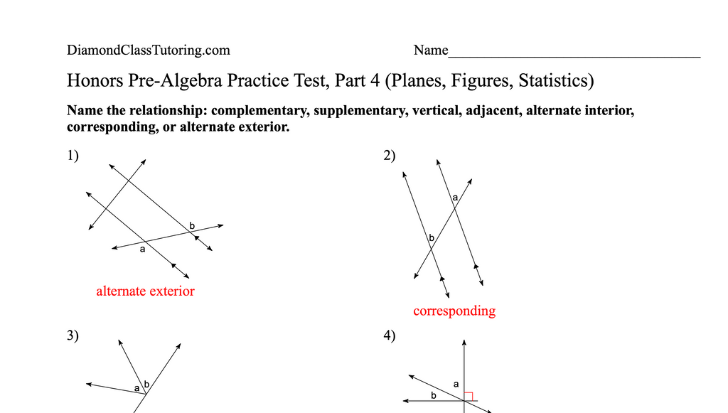 Honors Pre-Algebra Practice Test